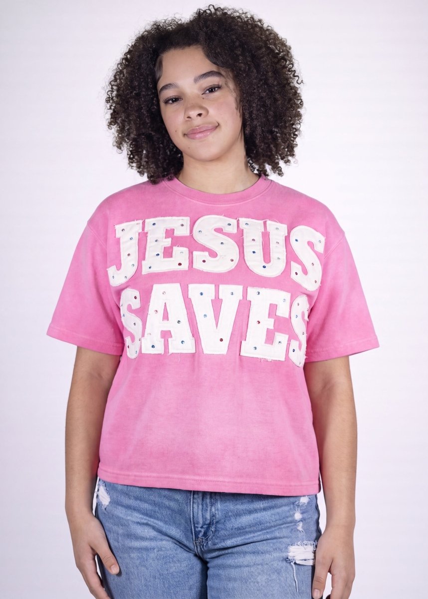Pink Savior Jeweled Tee - Crowned Saints