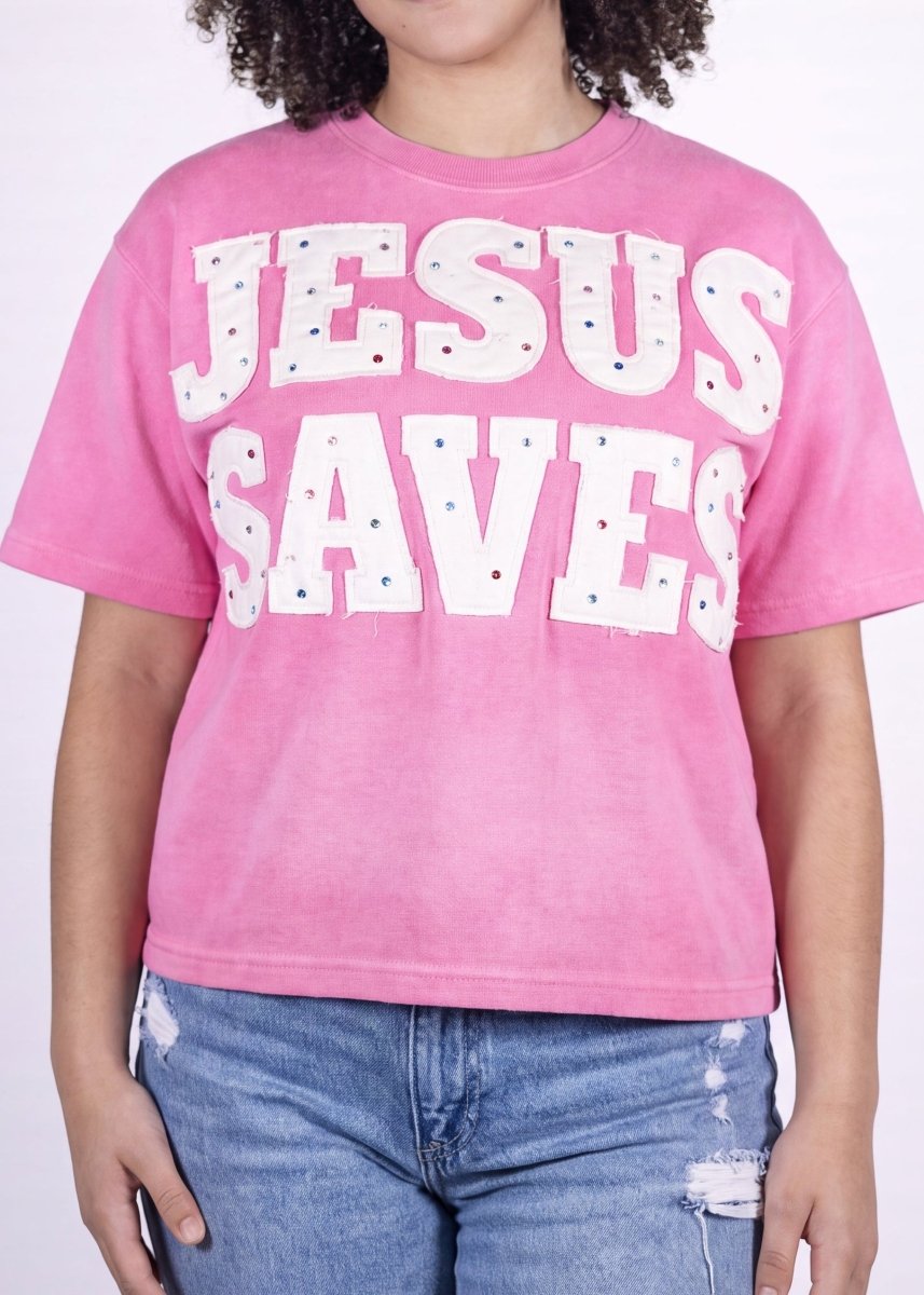 Pink Savior Jeweled Tee - Crowned Saints