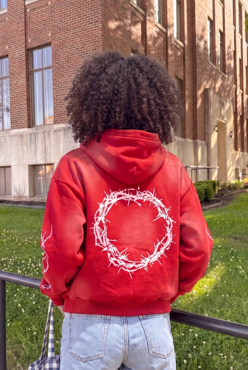 "Crimson Red" Jesus Saves Zip Up Hoodie - Crowned Saints