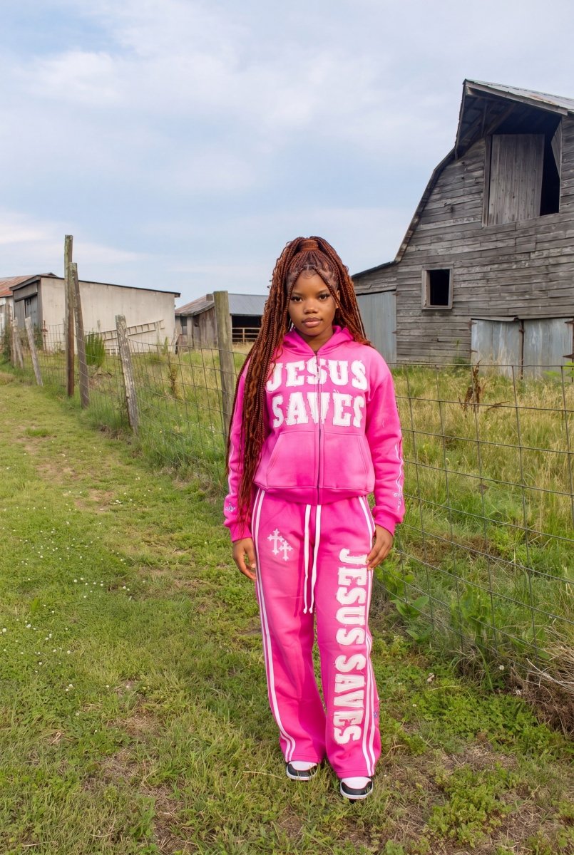 Pink Jesus Saves Zip Up Hoodie - Crowned Saints