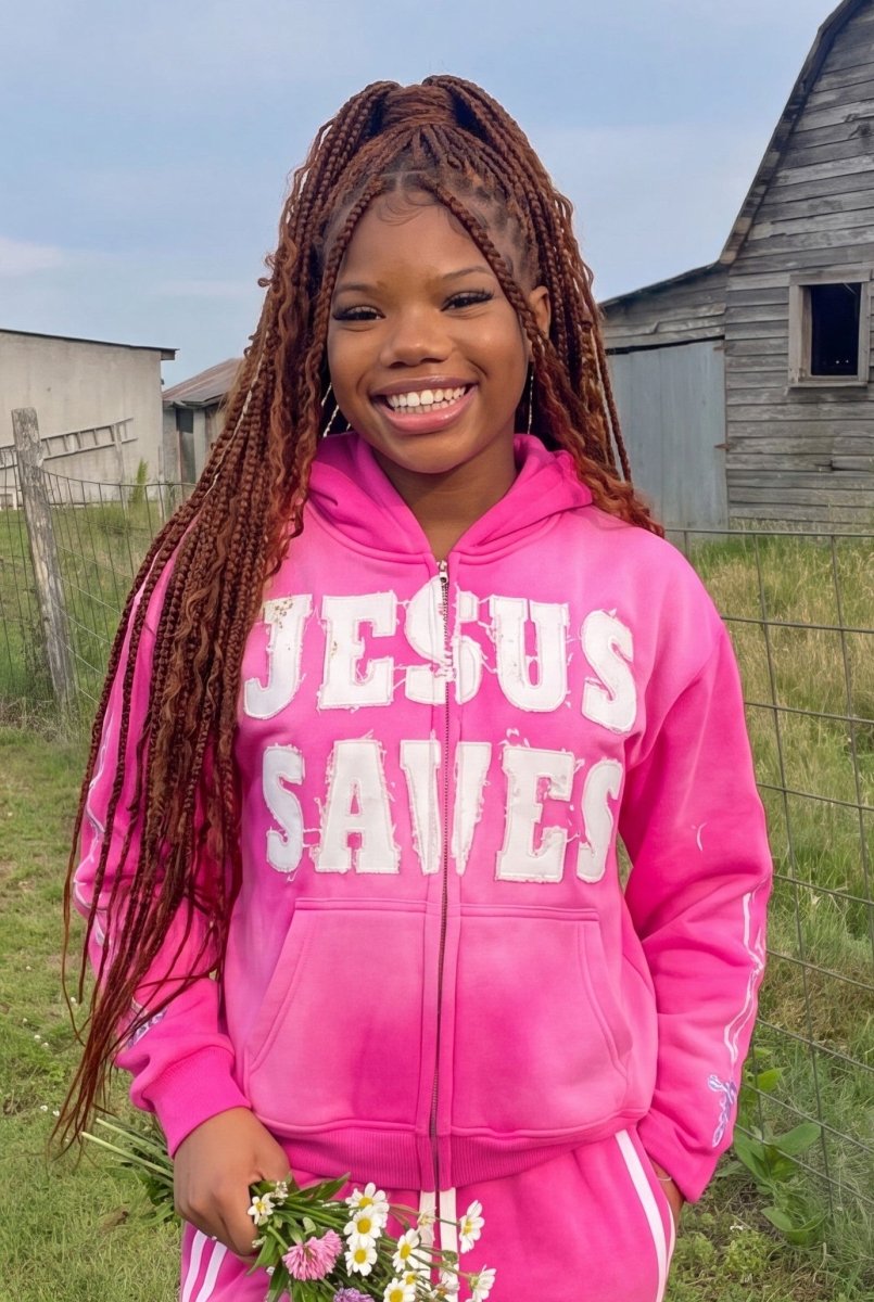 Pink Jesus Saves Zip Up Hoodie - Crowned Saints