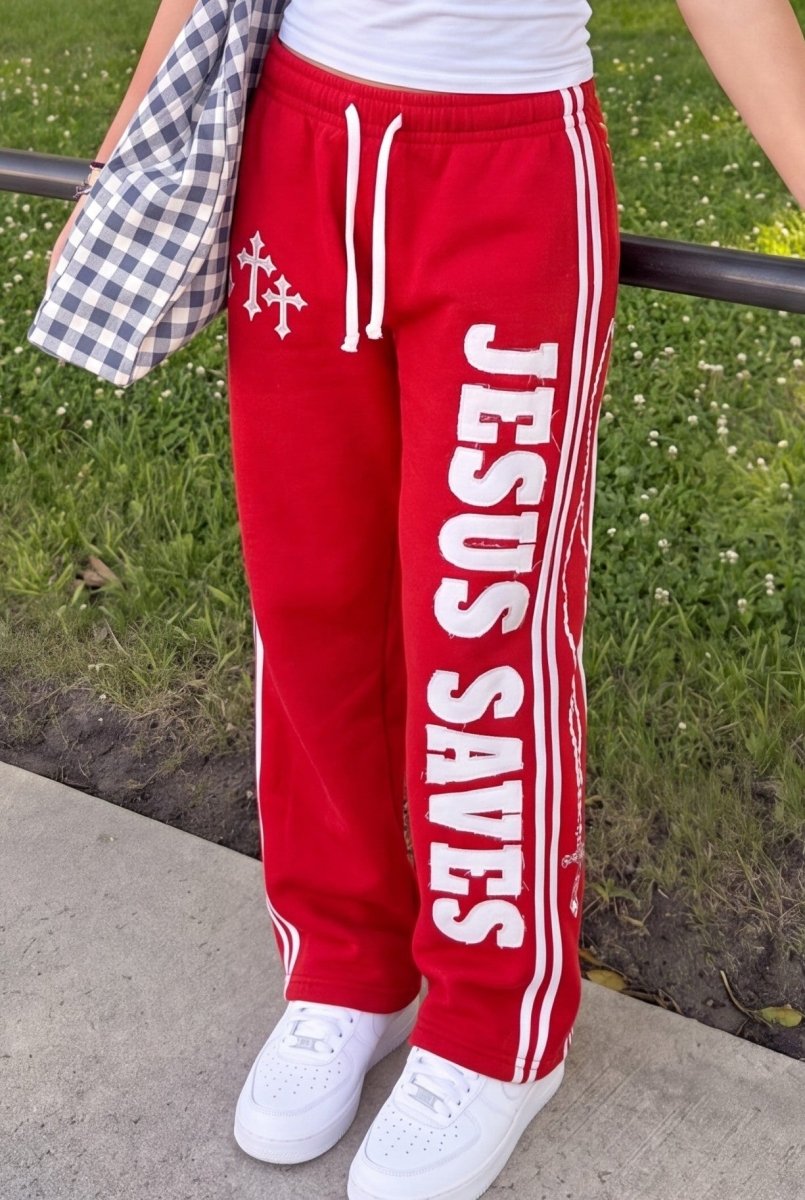 Red Jesus Saves Sweatpants - Crowned Saints
