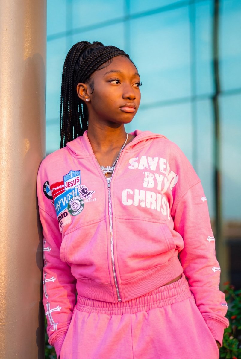 Pink Savior Zip Up Hoodie - Crowned Saints