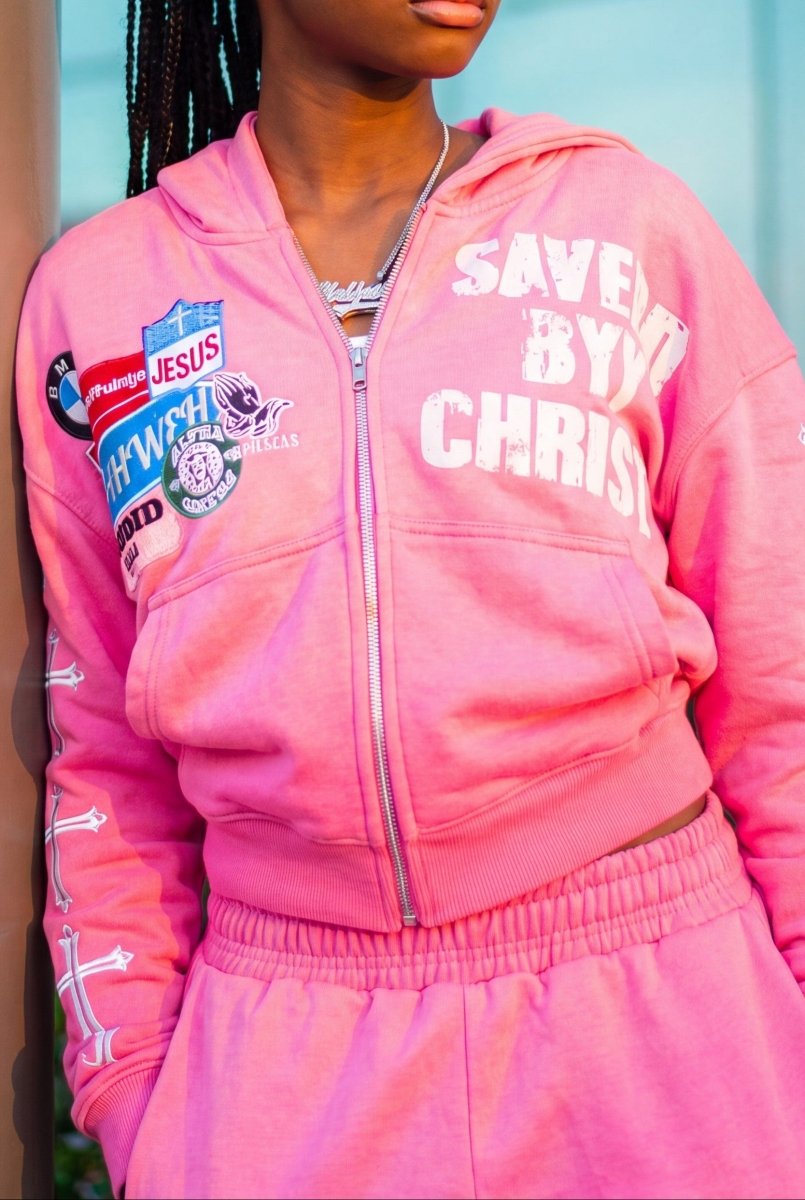 Pink Savior Zip Up Hoodie - Crowned Saints