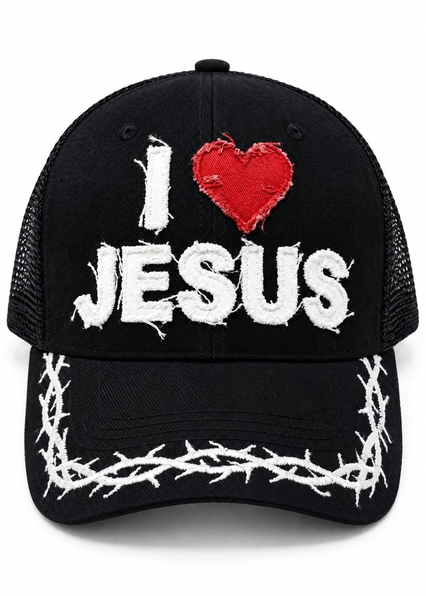"I Love Jesus" Black Trucker Hat - Crowned Saints
