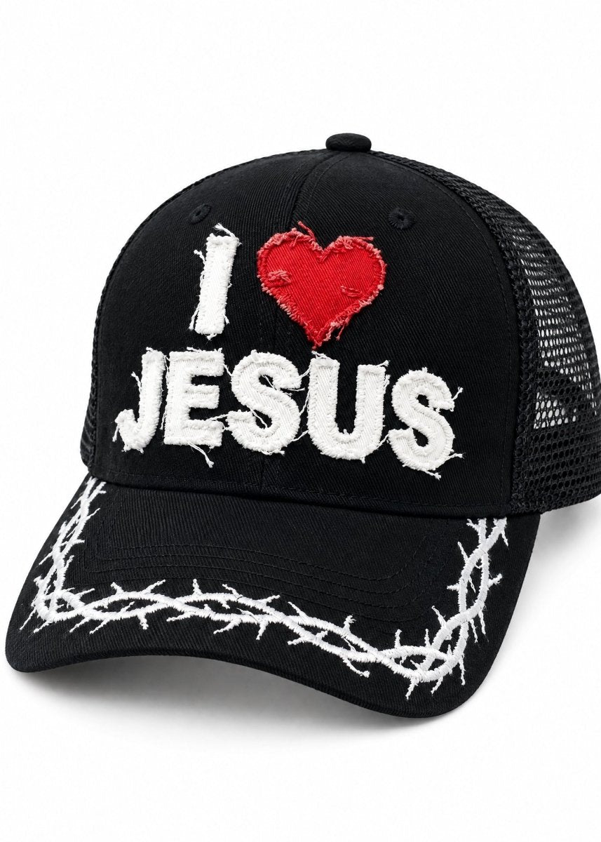 "I Love Jesus" Black Trucker Hat - Crowned Saints