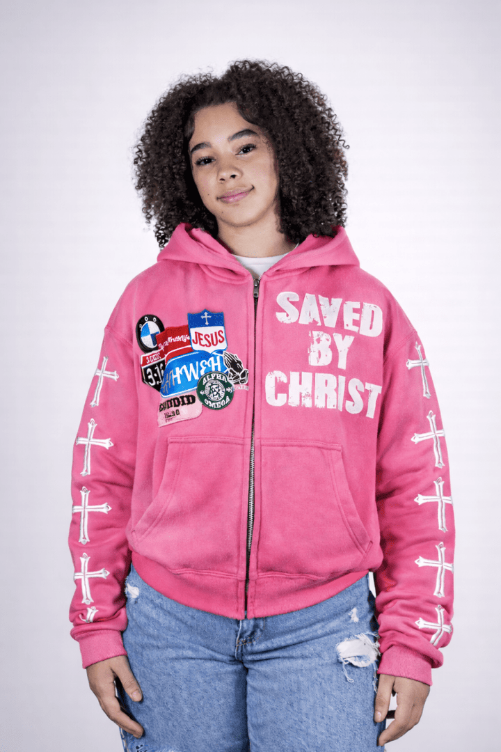 Pink Savior Zip Up Hoodie - Crowned Saints