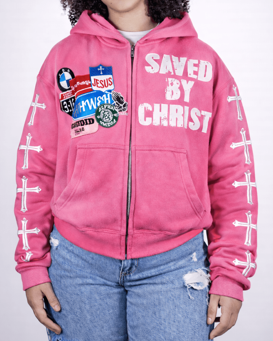Pink Savior Zip Up Hoodie - Crowned Saints