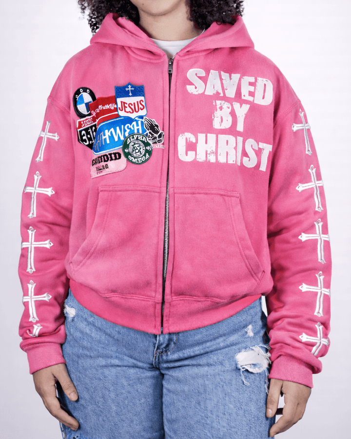Pink Savior Zip Up Hoodie - Crowned Saints