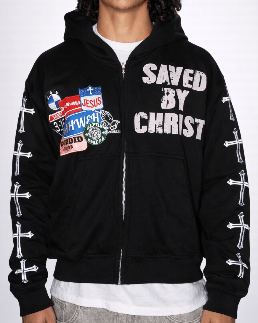 Black Savior Zip Up Hoodie - Crowned Saints