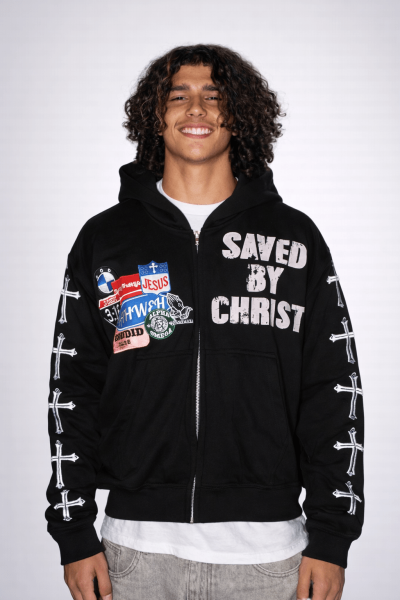 Black Savior Zip Up Hoodie - Crowned Saints