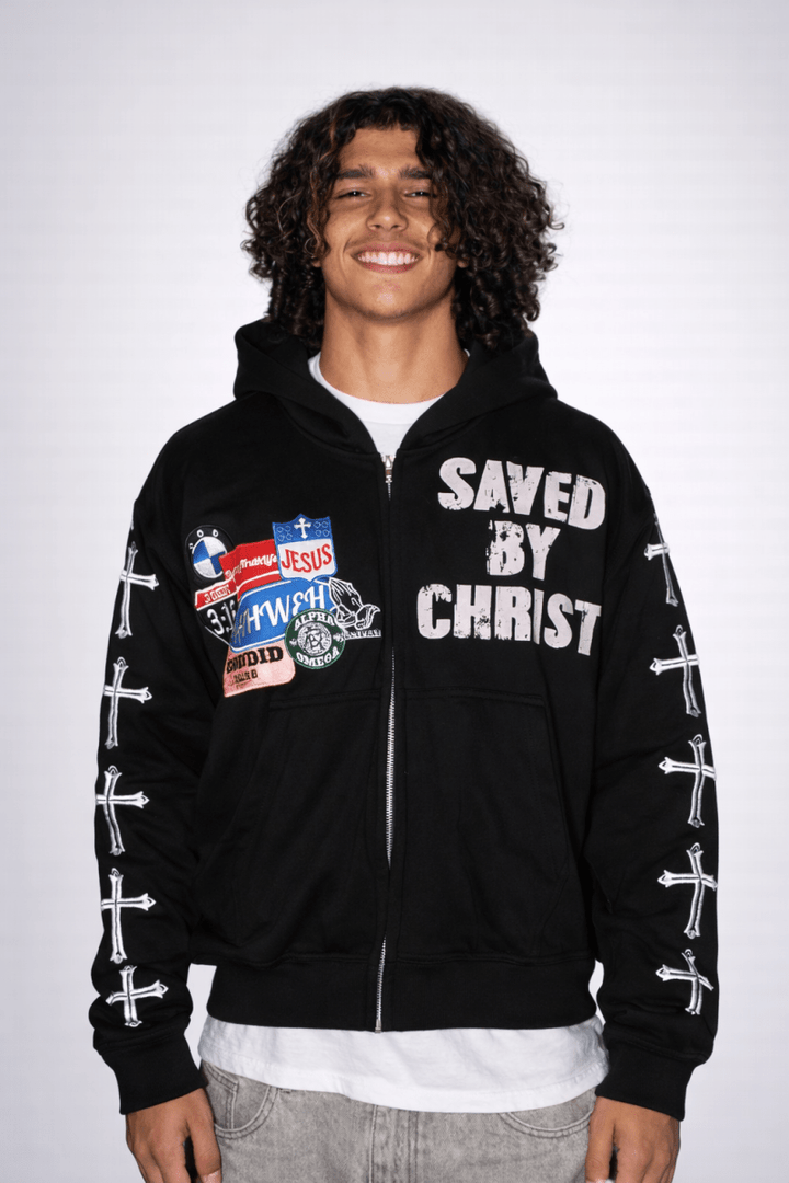Black Savior Zip Up Hoodie - Crowned Saints