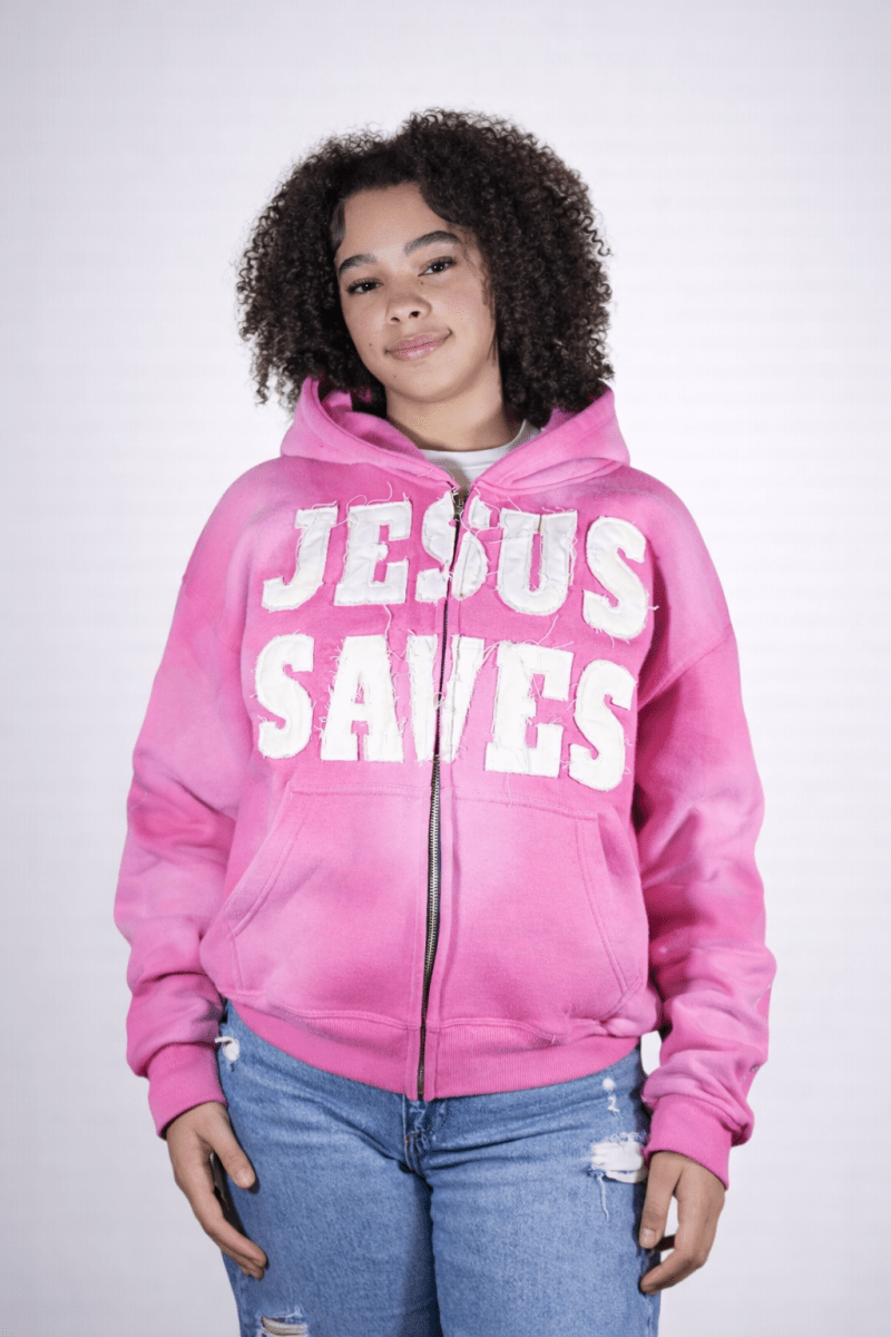 Pink Jesus Saves Zip Up Hoodie - Crowned Saints