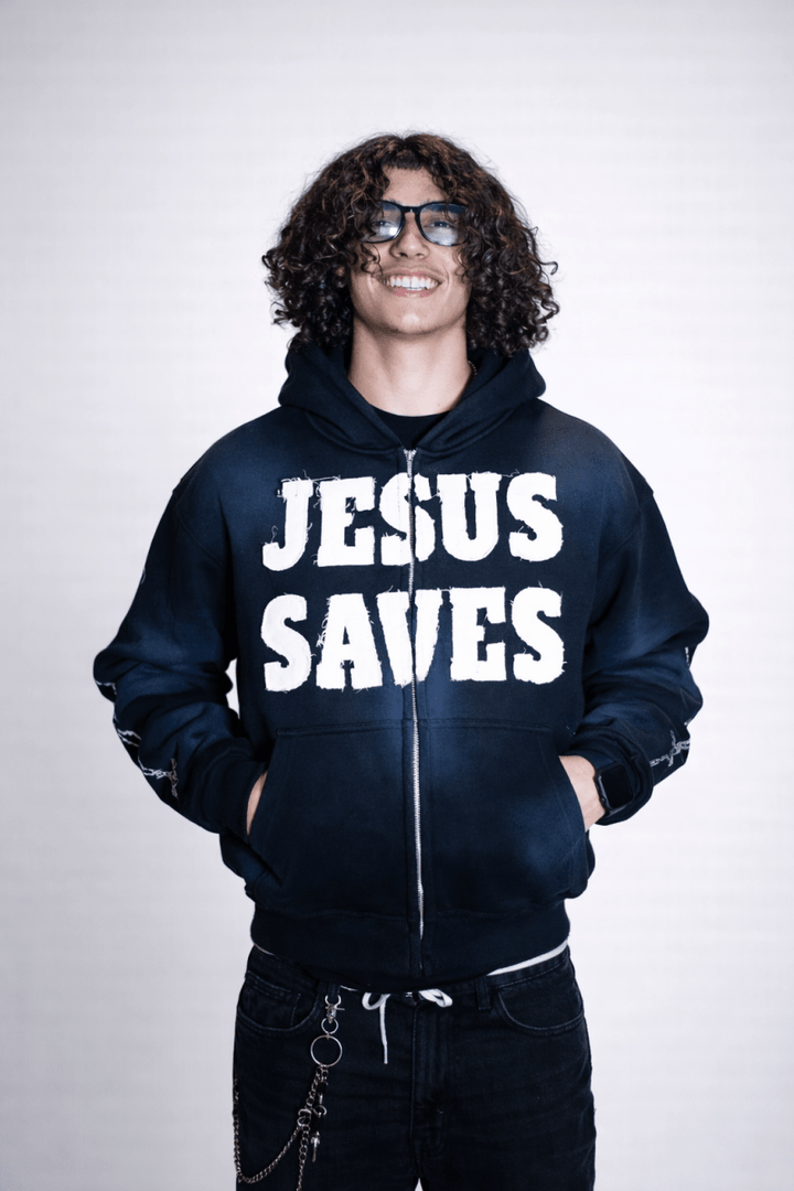 Black Jesus Saves Zip Up Hoodie - Crowned Saints