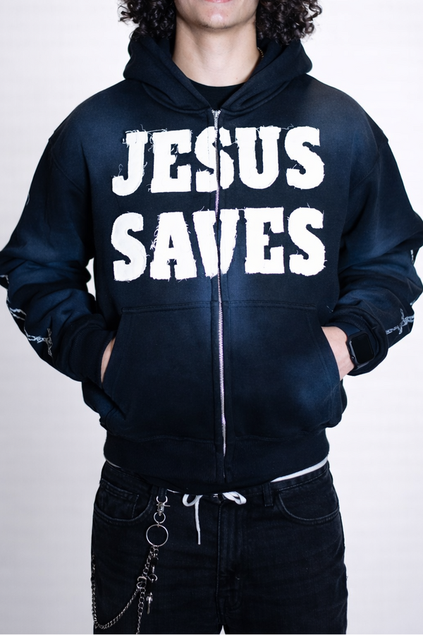 Black Jesus Saves Zip Up Hoodie